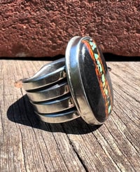 Image 5 of WL&A Handmade Heavy Ingot Cuatro Black Jack Turquoise Ring - Size 11.5 