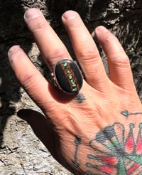 Image 6 of WL&A Handmade Heavy Ingot Cuatro Black Jack Turquoise Ring - Size 11.5 