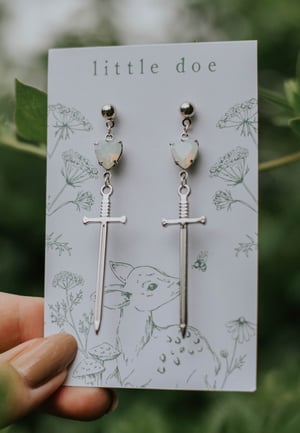 Image of Silver Moonstone Sword Earrings