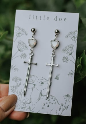 Image of Silver Moonstone Sword Earrings