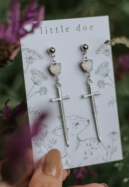 Image of Silver Moonstone Sword Earrings