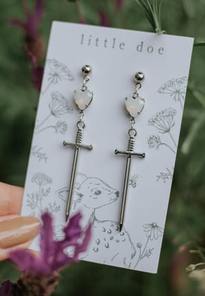 Image of Silver Moonstone Sword Earrings