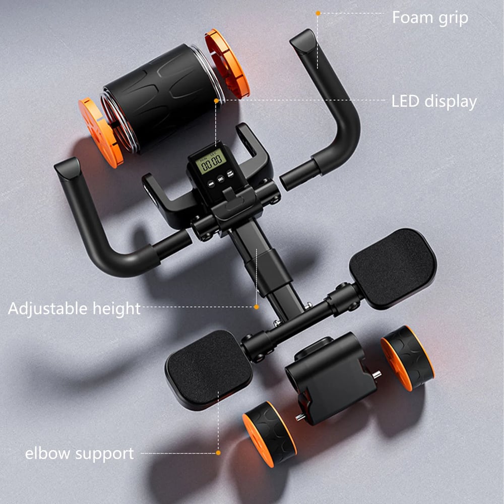 Fitness 3-Wheel Ab Roller with Elbow Support - Automatic Rebound Belly Wheel for Home Gym