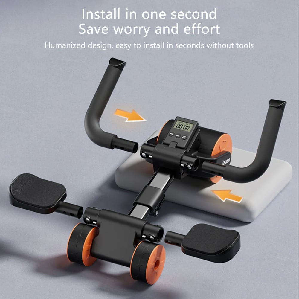Fitness 3-Wheel Ab Roller with Elbow Support - Automatic Rebound Belly Wheel for Home Gym