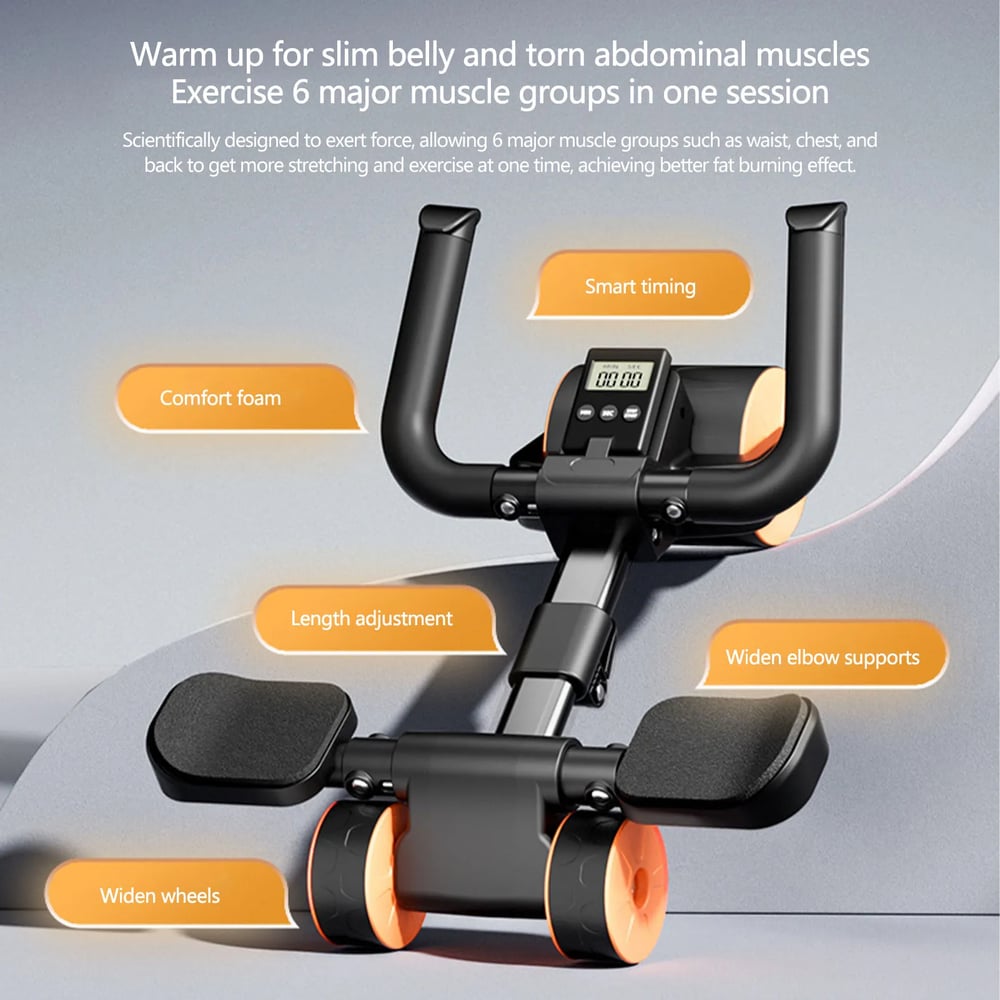 Fitness 3-Wheel Ab Roller with Elbow Support - Automatic Rebound Belly Wheel for Home Gym