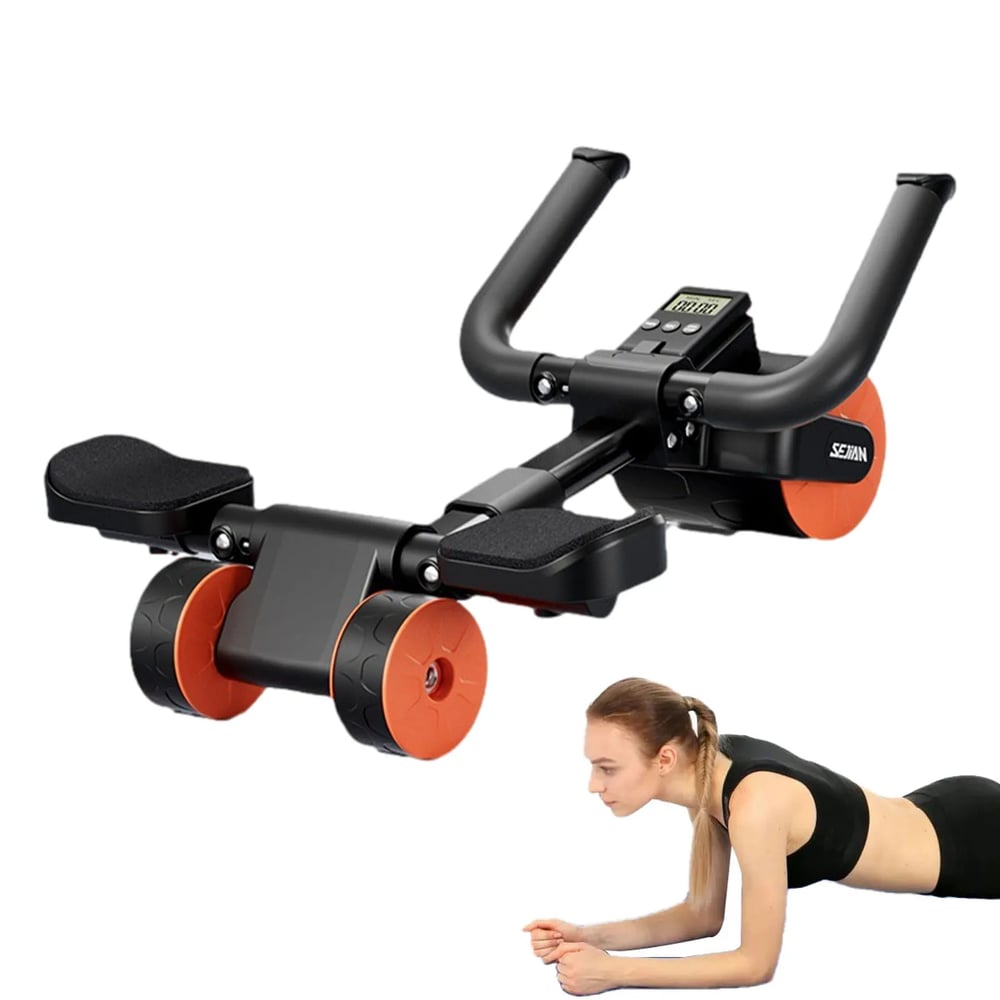 Fitness 3-Wheel Ab Roller with Elbow Support - Automatic Rebound Belly Wheel for Home Gym
