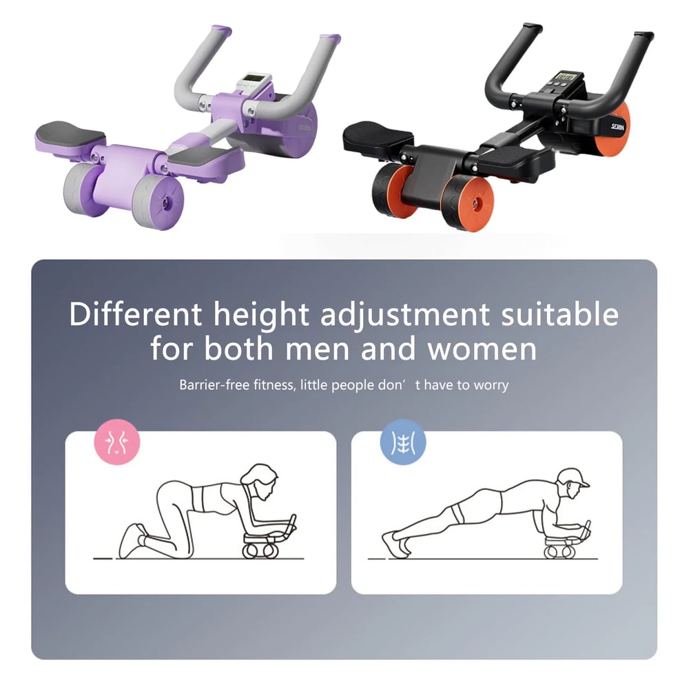 Fitness 3-Wheel Ab Roller with Elbow Support - Automatic Rebound Belly Wheel for Home Gym