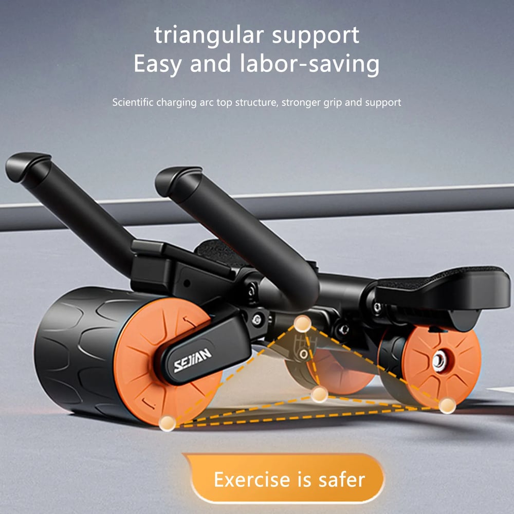 Fitness 3-Wheel Ab Roller with Elbow Support - Automatic Rebound Belly Wheel for Home Gym