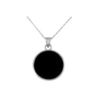 Image 1 of Handmade Sterling Silver 925 Round Flat Black Onyx 20mm Pendant for Women and Men - NO CHAIN | CHAIN