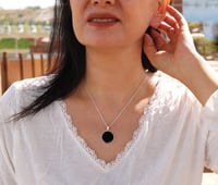 Image 3 of Handmade Sterling Silver 925 Round Flat Black Onyx 20mm Pendant for Women and Men - NO CHAIN | CHAIN