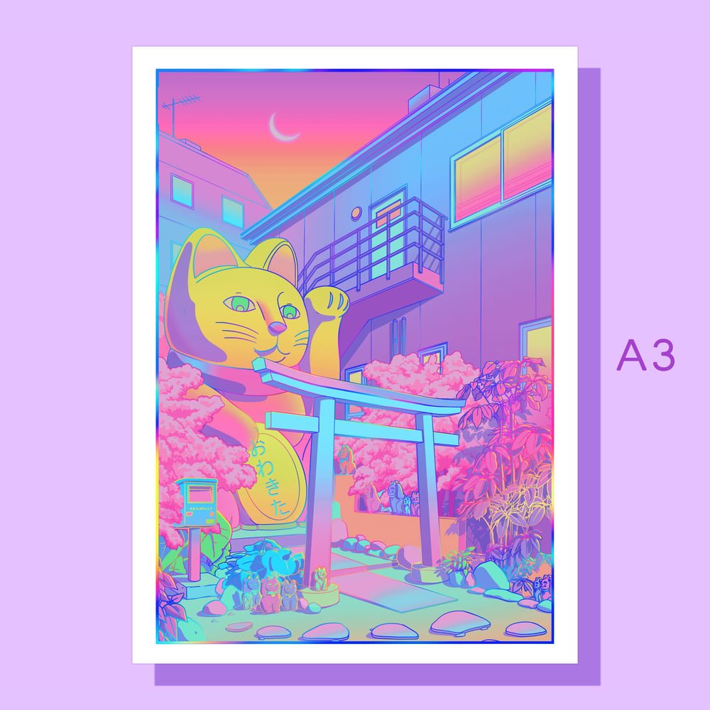 Image of Neko Shrine - HOLOGRAPHIC PRINT - Available in two sizes