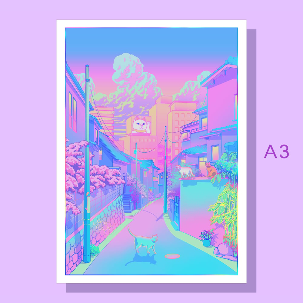 Image of NEKO CITY - HOLOGRAPHIC PRINT - Available in two sizes