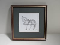 Image 1 of Small Pencil Drawing of 18th Century Horse Armour by V Hart, in Frame Sized 8 6/10 x 8 6/10 ins  