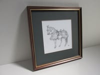 Image 2 of Small Pencil Drawing of 18th Century Horse Armour by V Hart, in Frame Sized 8 6/10 x 8 6/10 ins  