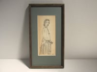 Image 1 of Small Pencil Drawing, Jeune Italienne Woman by V Hart after Corot, in Antique Frame Sized 11 x 6 ins