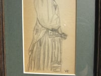 Image 3 of Small Pencil Drawing, Jeune Italienne Woman by V Hart after Corot, in Antique Frame Sized 11 x 6 ins