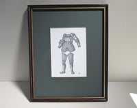 Image 1 of Small Pencil Drawing of 16th Century Armour by V Hart, in Vintage Frame Sized 10 7/10 x 8 7/10 ins 