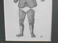 Image 3 of Small Pencil Drawing of 16th Century Armour by V Hart, in Vintage Frame Sized 10 7/10 x 8 7/10 ins 