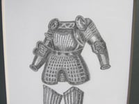 Image 2 of Small Pencil Drawing of 16th Century Armour by V Hart, in Vintage Frame Sized 10 7/10 x 8 7/10 ins 