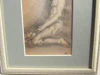 Image 3 of Small Pencil Drawing, La Madeleine by V Hart after Henner, in Vintage Frame Sized 8 3/4 x 6 3/4 ins 