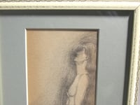 Image 2 of Small Pencil Drawing, La Madeleine by V Hart after Henner, in Vintage Frame Sized 8 3/4 x 6 3/4 ins 