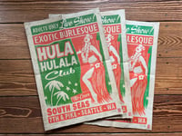 Image 1 of Hula Hulala Exotic Burlesque Linocut Print (Tiki, Sailor and Hula edition) FREE SHIPPING 