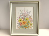 Image 1 of Vintage Watercolour Painting, Wildflower Bouquet by B. E. Hodgson c1970s-80s, Frame Size 19 x 16 ins