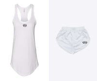 Image 1 of Women's Gathered Racerback Tank Tank Top and Nylon Taffeta Short Collection | White 