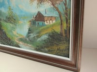 Image 3 of Vintage Alpine House Landscape Painting, Signed, c.1970s, Framed Size 18 x 14 ins