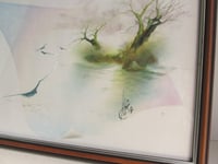 Image 2 of 1980s Surreal Watercolour Painting, Trees and Birds, Signed, Framed Size 19 1/8 x 13 3/4 ins        