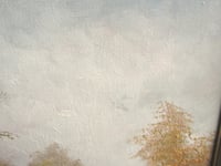 Image 3 of Vintage Canvas Painting, Riverside Cottage Landscape by B. Groneman c 1980s, Frame 18 x 14 ins 