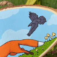 Image 3 of Fox & Crow Wood Slice Painting