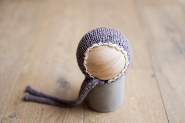 Image of Eggplant Purple Airy Bonnet with Lace Brim {WRAP AVAILABLE}