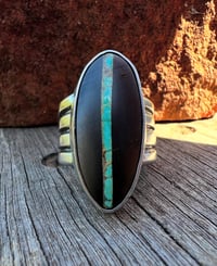 Image 2 of WL&A Handmade Heavy Ingot Cuatro Black Jack Turquoise Ring - Size 8.5