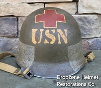 Image 7 of WWII NAVY Helmet U.S.N. Medic D-Day Normandy. M-1 Type Helmet. 