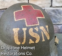 Image 9 of WWII NAVY Helmet U.S.N. Medic D-Day Normandy. M-1 Type Helmet.