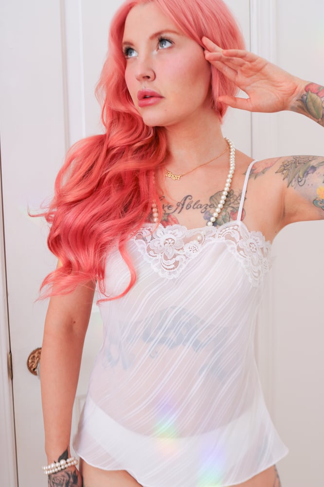 Image of Vintage Parisian Maid See-Through White Ethereal Top (Large)