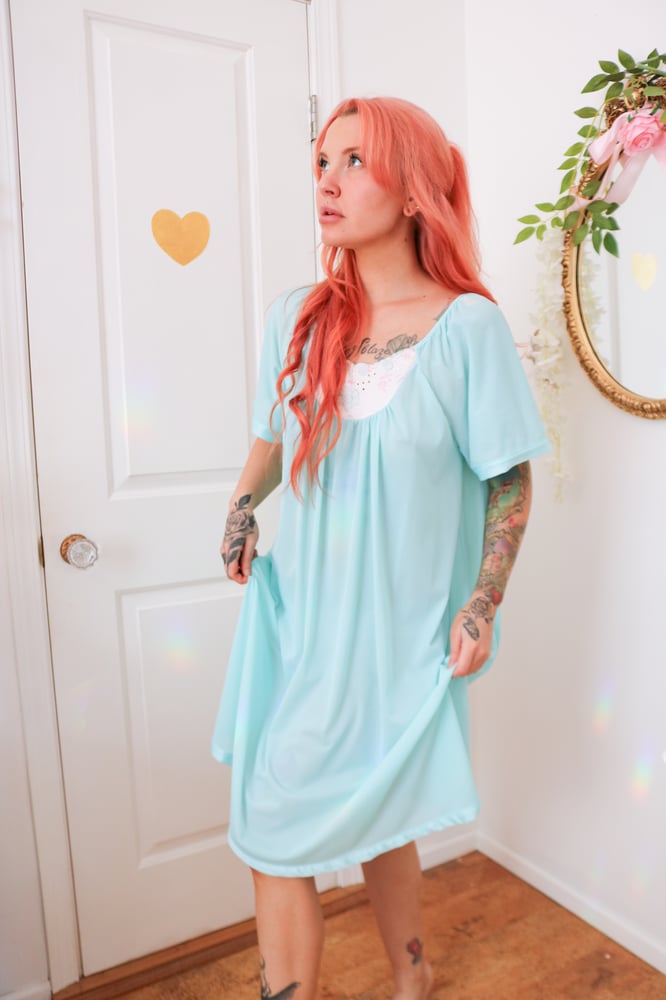 Image of Vintage Late 80s Kelly Reed Robin Egg Blue Nightgown (Large) *Read Condition