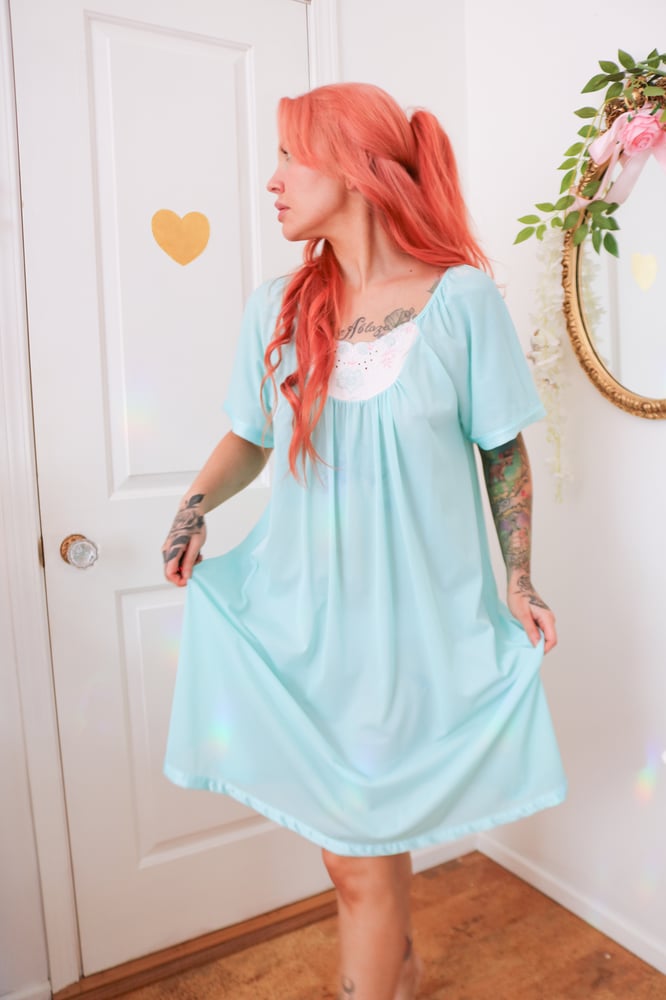 Image of Vintage Late 80s Kelly Reed Robin Egg Blue Nightgown (Large) *Read Condition