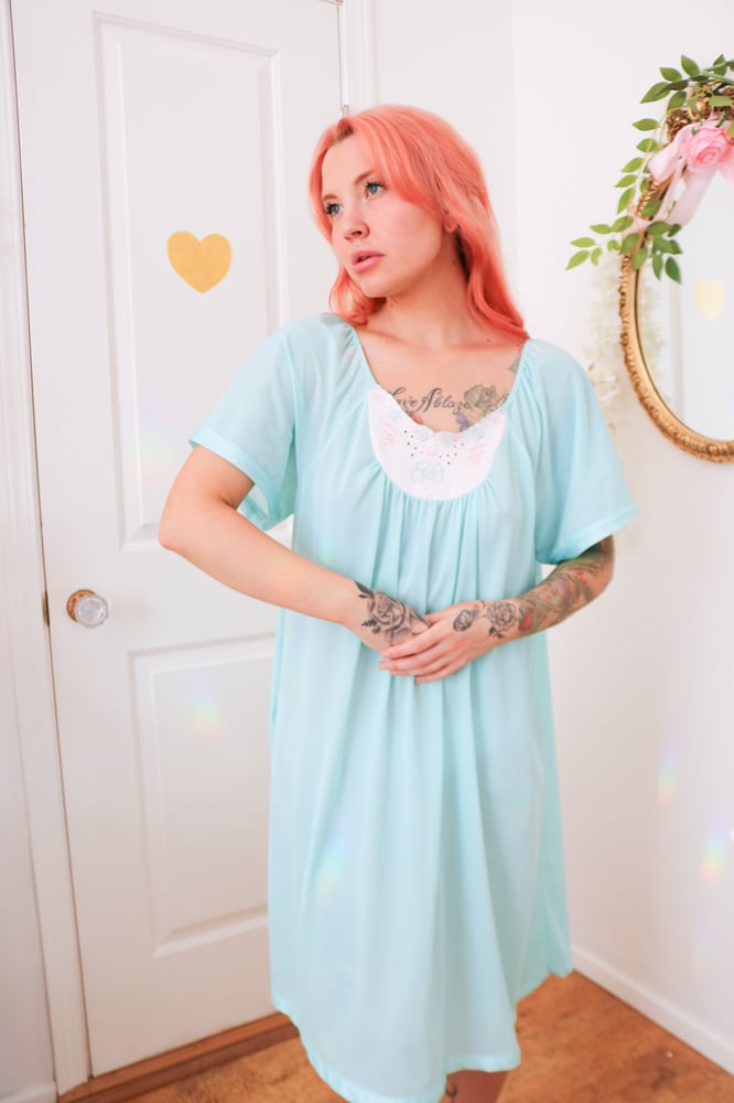 Image of Vintage Late 80s Kelly Reed Robin Egg Blue Nightgown (Large) *Read Condition