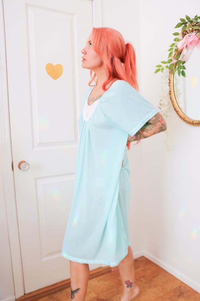 Image of Vintage Late 80s Kelly Reed Robin Egg Blue Nightgown (Large) *Read Condition