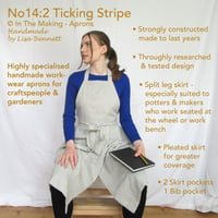 Image 2 of Pottery Apron with Pleated Split Leg and 3 Pockets. Ticking Stripe. No14:2