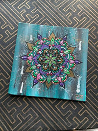 Image 1 of 8" x 8" square canvas board mandala painting  