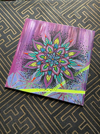 Image 1 of 8" x 8" original mandala painting on canvas board