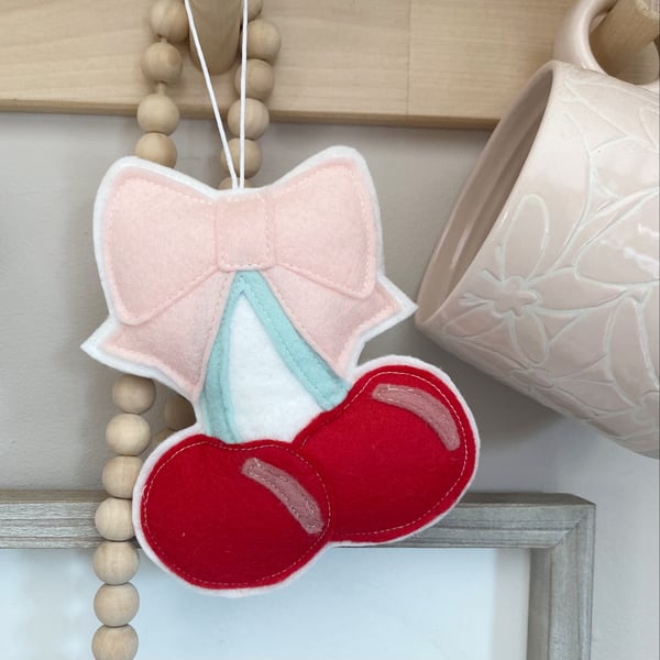 Image of Felt Cherry Decoration With Bow