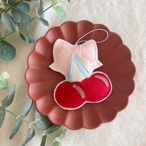 Image of Felt Cherry Decoration With Bow
