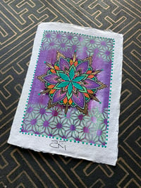 Image 1 of A5 size colourful Asanoha mandala painting on recycled cotton paper 