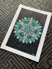 Image 1 of A5 turquoise original mandala mandala artwork on watercolour paper 