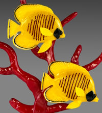 Image 1 of Gold Butterflyfish on Red Coral Branch