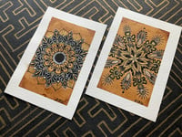 Image 1 of Set of 2 coffee stain mandala paintings on scrap watercolour paper